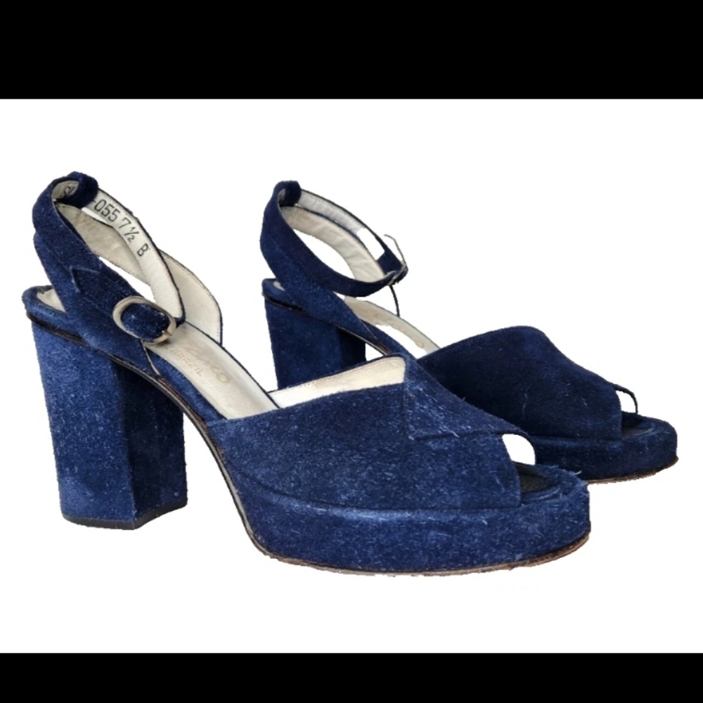 Vintage GALLIANO Platform Heels Blue Suede Shoes Sandals JOHN GALLIANO Size 7.5B